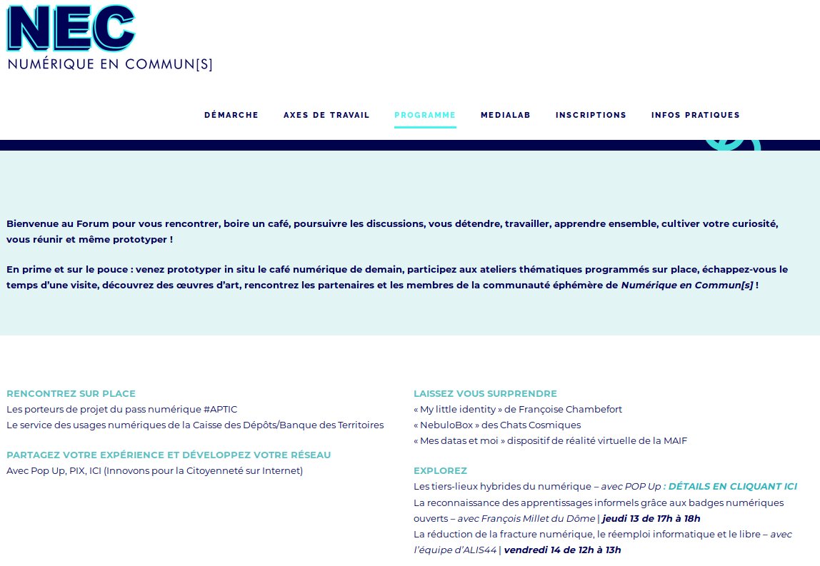 Alis44_Nantes's tweet photo. Participation d'#Alis44 au #NEC18 autour de :
la #fracturenumérique , le #réemploi informatique et le #LogicielLibre .
#Nantes #communs #numeriqueinclusif #accompagnement https://t.co/8wADm15AfP