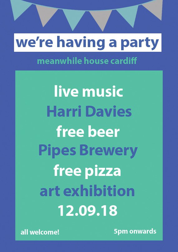 PARTY: One week today at Meanwhile House!! 🎉🎉 Come meet other creatives, musicians, start-ups and entrepreneurs working in Cardiff. 

Enjoy <a href="/pipes/">PIPES™</a> beer, music from Harri Davies, art, ping pong and pizza. All for free!

RSVP essential: bit.ly/meanwhileparty