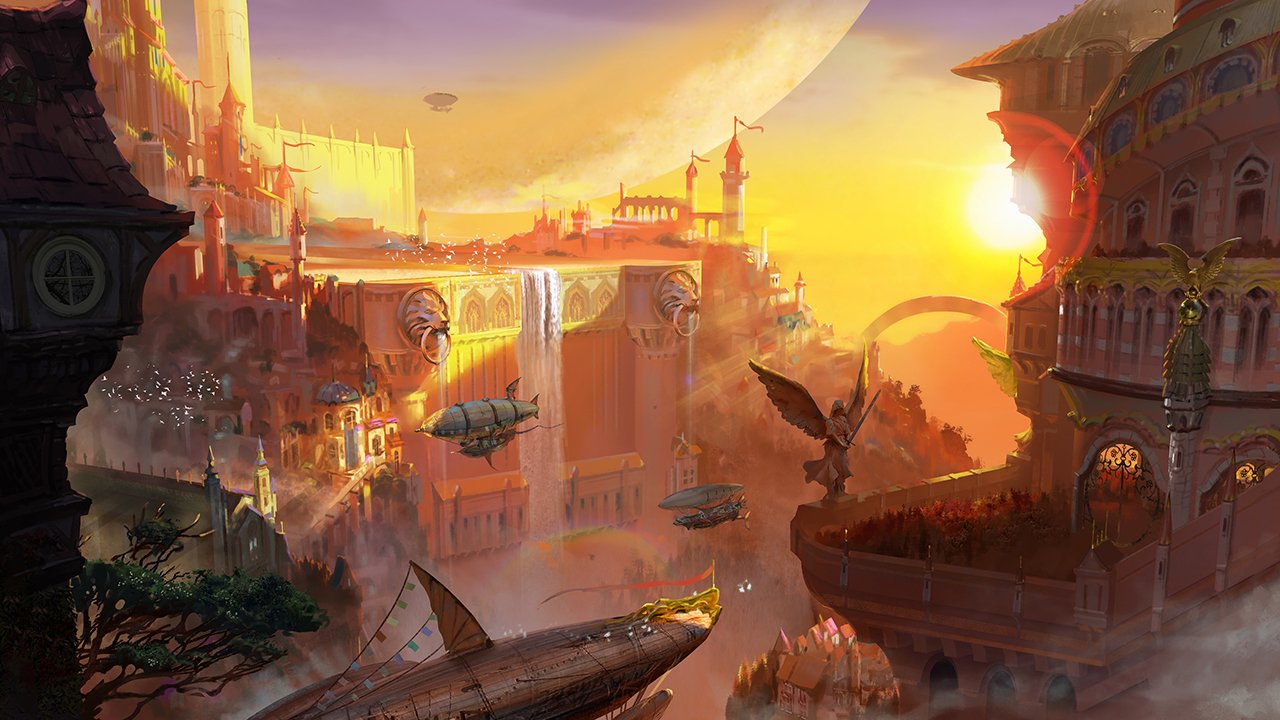 Geekscape of the Day on Twitter: ""Royal City of Astrya" Artist: Yan Shu  Visit: https://t.co/mRgCJ4rWRq #fantasy #steampunk #skyship #sunset  #airship #city #magic #castle #gsotd2018 See over 1700 fully sourced  images: https://t.co/Eh4X3S6zCc https://t ...