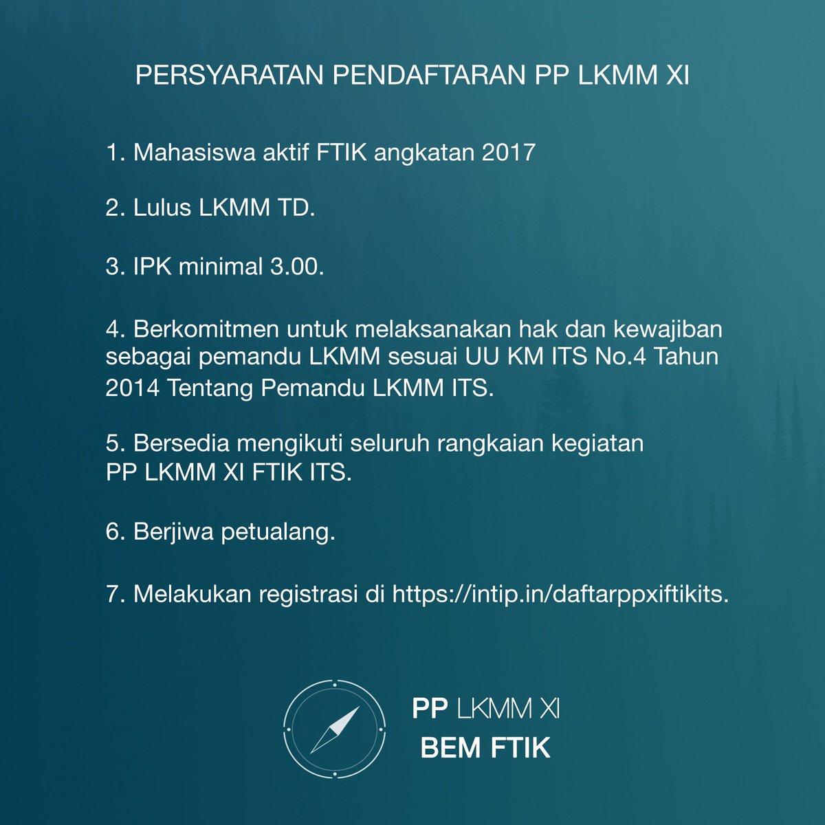 hmtc_its's tweet photo. [YANG DITUNGGU HAMPIR TIBA]

Simak pemaparan timeline dan syarat pendaftaran dalam post berikut. 🧐

Buat kalian yang masih ragu, bakal ada roadshow juga loh! 🤗

Kami tunggu kehadiran kalian petualang muda di PP LKMM XI FTIK! 😁

#comingsoon
#PPLKMMXIFTIK
#BEMFTIK
#ITSSurabaya https://t.co/49WWGnVrS5