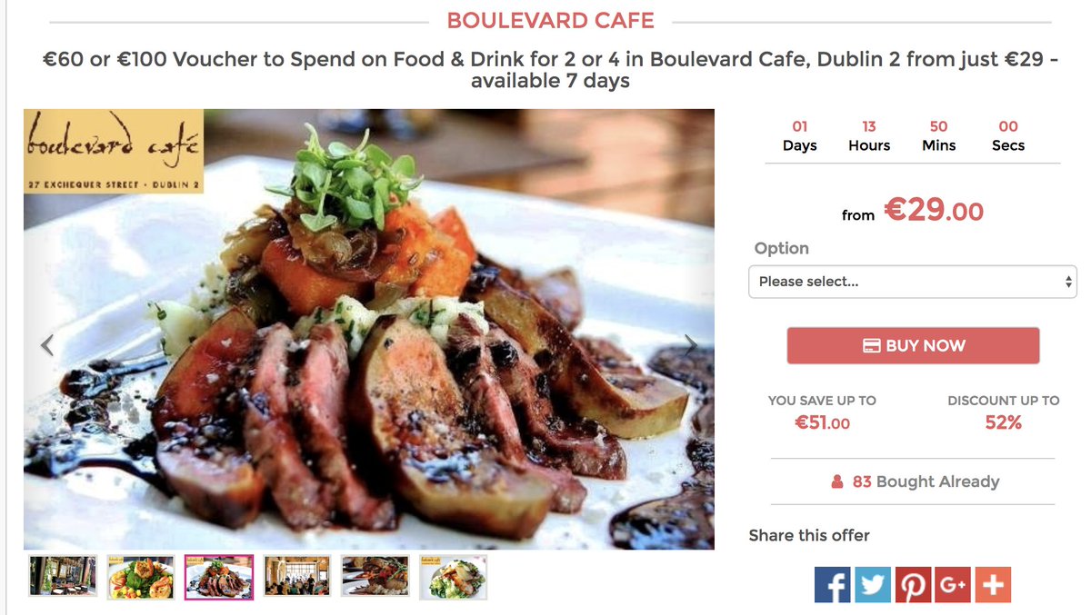 BoulevardDublin's tweet photo. Our BEST deal: €60 or €100 Voucher to Spend on Food & Drink for 2 or 4 in Boulevard Cafe, from just €29!!! https://t.co/0vRyMwegc8 #Dublin #Deals #PigsBack #Restaurant #Food #LovinDublin #Brunch #Lunch #EarlyBird #GraftonSt #TempleBar #DontMissThisOne https://t.co/s1CmvdubKG