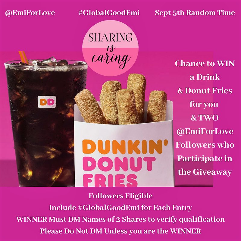 ayangrande's tweet photo. #Giveaway #SharingIsCaring #Win1 #Share2 #RT #GlobalGoodEmi and Follow @EmiForLove to Enter Drawing for a #Chance to #Win a Drink & #DonutFries @DunkinDonuts for yourself & your choice of two and #NationalCheesePizzaDay #READ All Details--> https://t.co/SsIN0OfJvA