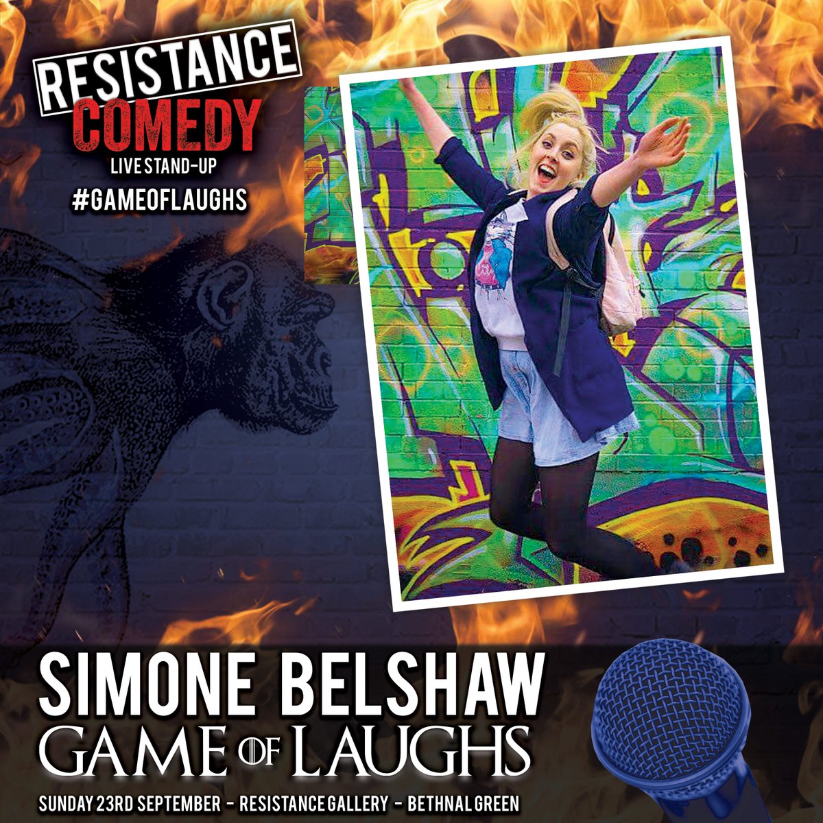 ResComedyUK's tweet photo. Debut @SimoneBimone Joins us for #GAMEOFLAUGHS SUN 23RD SEPT at @ResGal - Tix https://t.co/3EQDhA07mJ  “Brilliantly offbeat”- Funny Women  “Hugely watchable”- *****Voicemag#Comedy #LiveComedy #BethnalGreen #WhatsOn #ResistanceComedy #StandUpComedy #Standup #edfringe #CamdenFringe https://t.co/waY1V2p67f