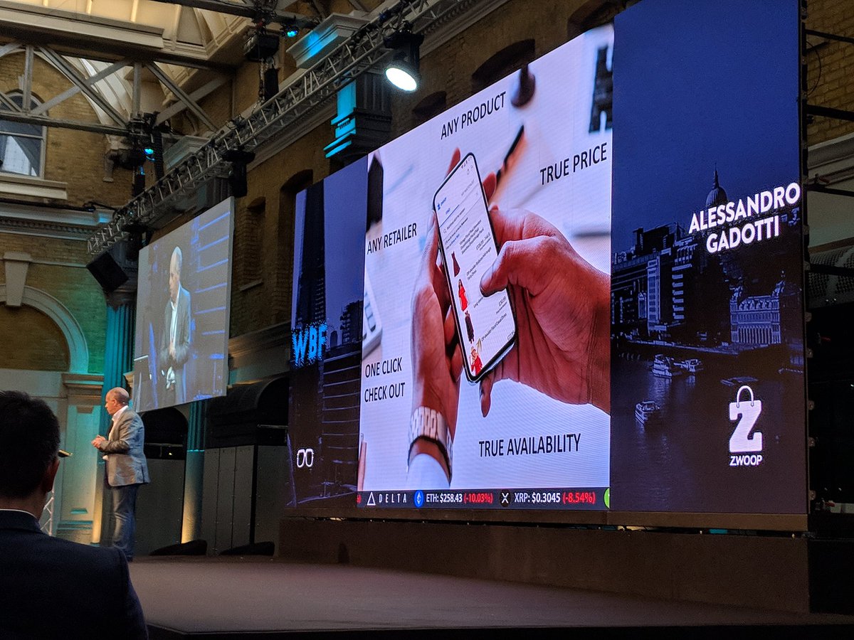 valentinagatt's tweet photo. Alessandro Gadotti explains how e-commerce consumers can save time using Zwoop. "Don't search, find" #WBFLondon #WorldBlockchainForum https://t.co/fr756a1BMs