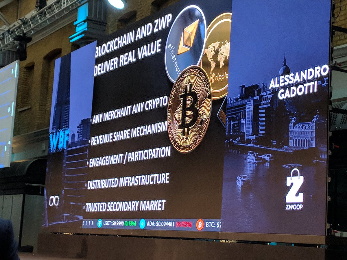 valentinagatt's tweet photo. Alessandro Gadotti explains how e-commerce consumers can save time using Zwoop. "Don't search, find" #WBFLondon #WorldBlockchainForum https://t.co/fr756a1BMs