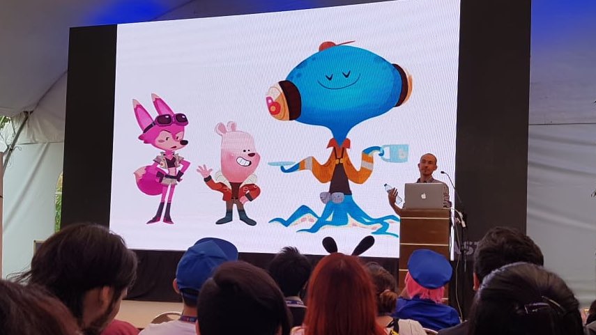Cineinformacion's tweet photo. El carismático animador #AndréBergs habló de cómo surgió y cómo crearon #PLASTIEK, la plataforma para Cómics Digitales. Vimos el pipeline de RRR (#RunRanRun) #pixelatl #Pixelatl2018 @Pixelatl @plastiek_ https://t.co/cy8heBJMTd