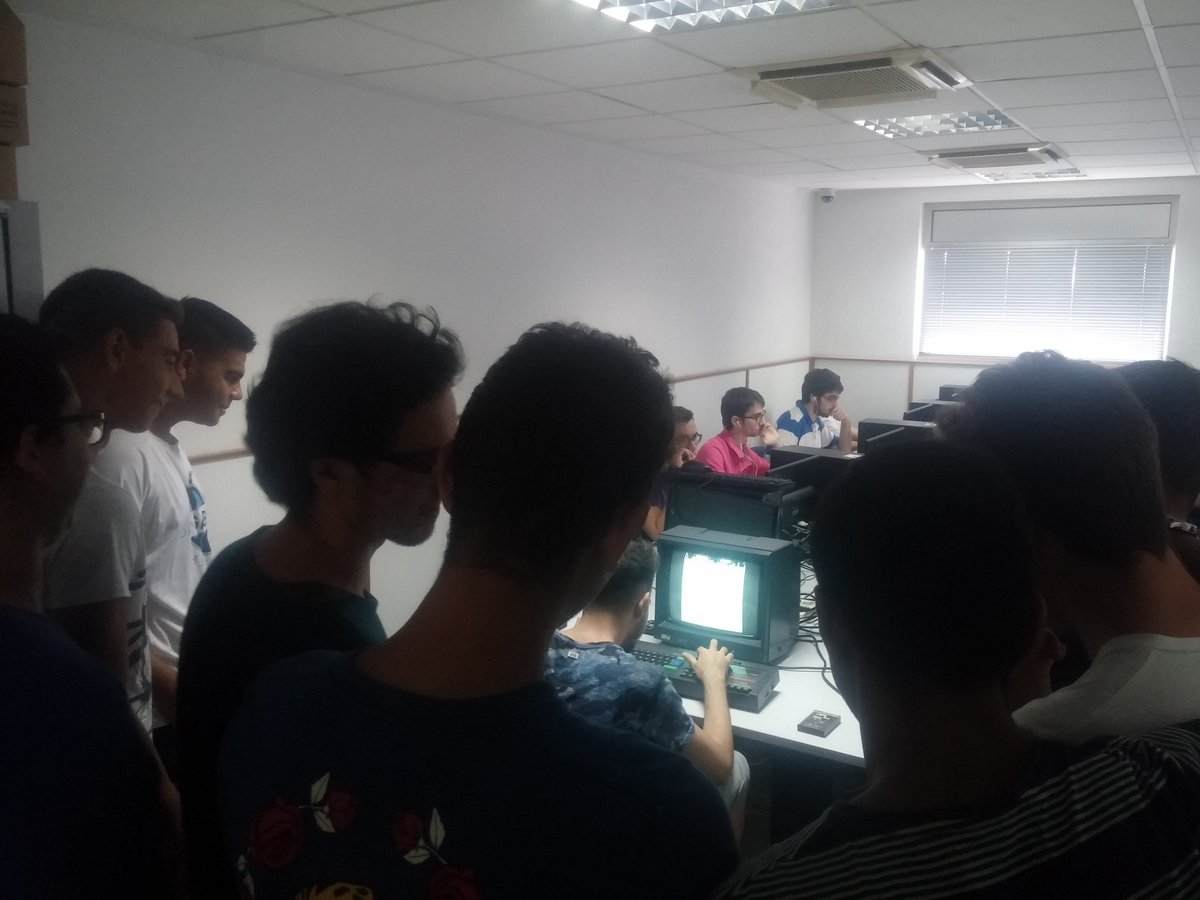 FranGallegoBR's tweet photo. #DEZ80 students discovering real #Amstrad #CPC 464 for their first time and playing some games (Dragon Attack, Space Harrier 2, Relentless, Outlaws, Hair Boy and The Grenades Conquest), most from #CPCRetroDev

Gathering some inspiration for their own creations in #Z80 #Assembler https://t.co/KSS8hpQHHp