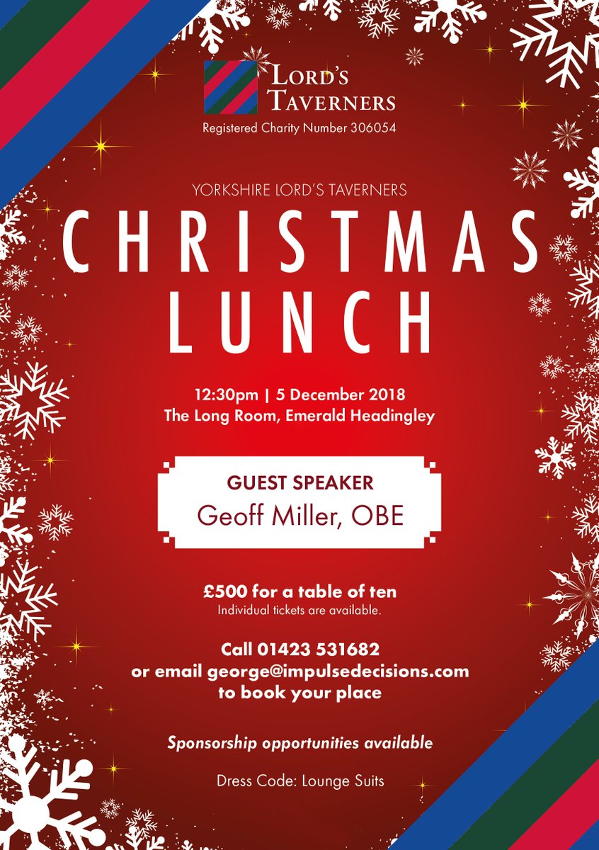 IMPULSE_DEC's tweet photo. Delighted to be supporting the Yorkshire @LordsTaverners at their inaugural Christmas Lunch in The Long Room at @EmeraldStadium this December. For more information contact george@impulsedecisions.com #sportingchances #lordstaverners #charity #fundraising @YorkshireCCC https://t.co/cim22YRrAX