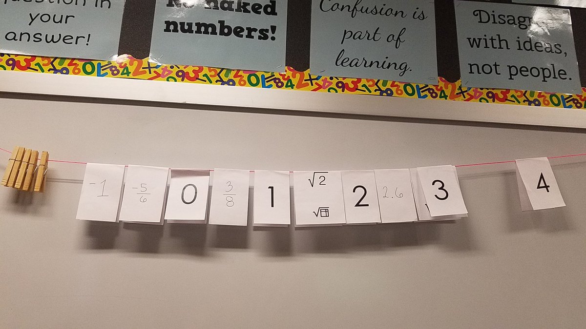 abel_jennifer's tweet image. Playing with ordering real numbers using a clothesline today in #alg1chat #teach180