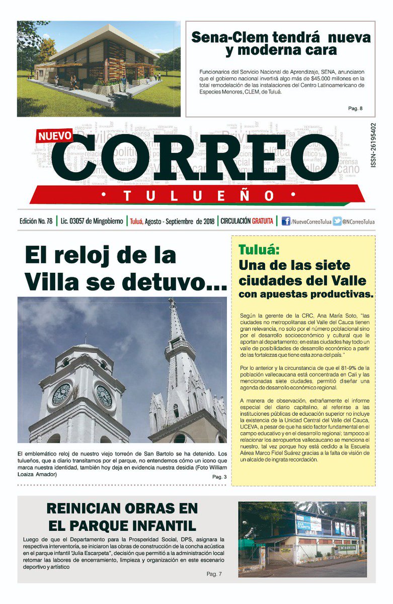 NCorreoTulua's tweet photo. Ya está en circulación. GRATIS en el Rincón de José Ever #NuevoCorreoTulueño #informacionlocal #informacionregional #Tulua #noticias @falavi2005 @Cahuca1072 @AlcaldiaDeTulua @mundo89 https://t.co/TajcWwZZbP