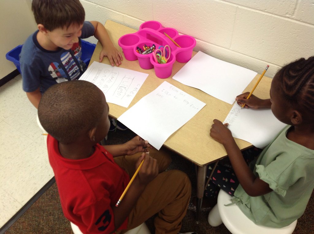 Mrs. Frye's 1st grade writing station with rocking writers!!!@lonniebnelson