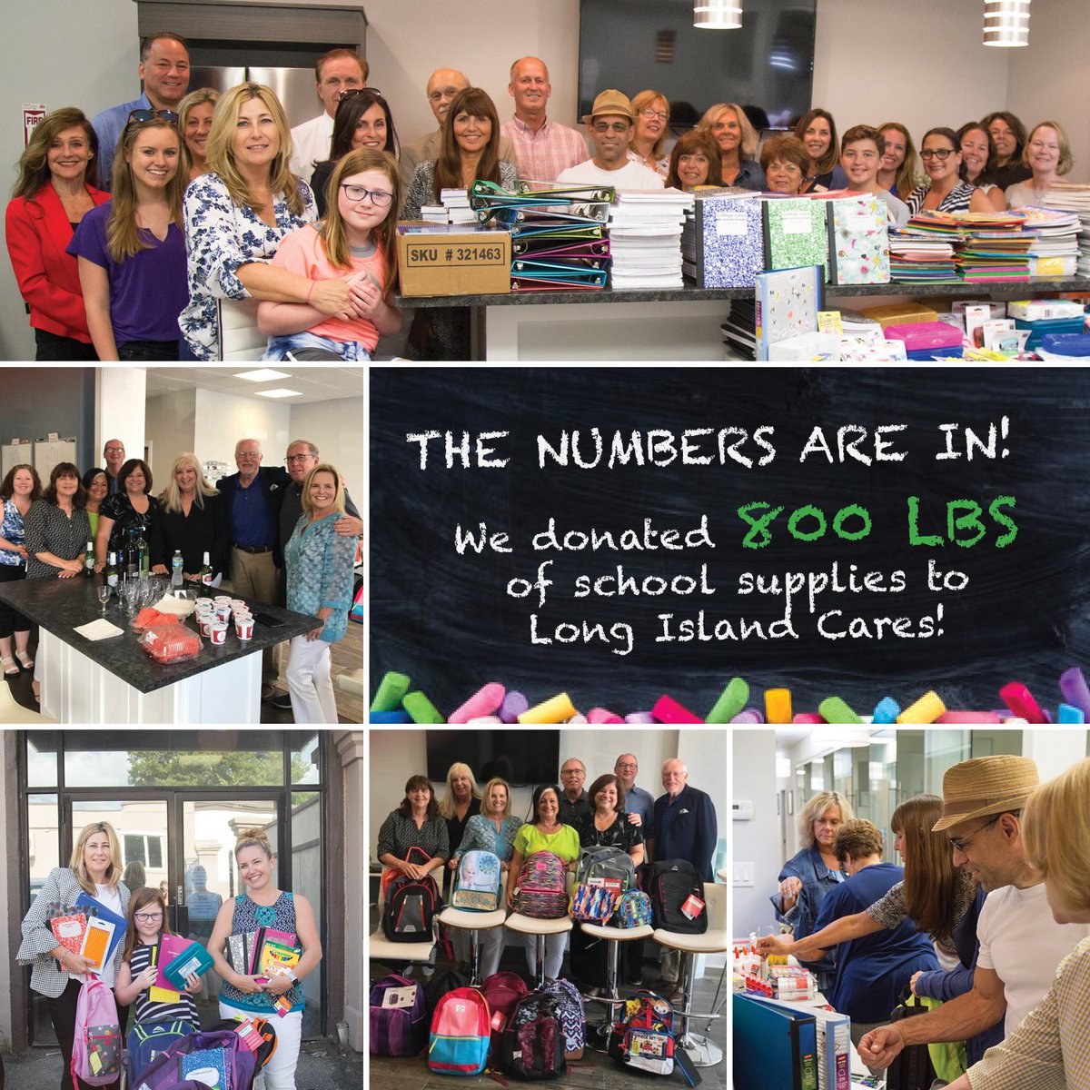 SigPremier's tweet photo. It's the first week of being #backtoschool and we are so happy to have helped students with all the school supplies they need to succeed. Our Signature family donated 800lbs of school supplies! Go Team! #longisland #realestate #signaturecares #signature #charity #community https://t.co/1Bvf2EtTS9