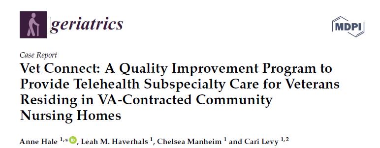 LMHaverhals's tweet photo. Our team has a new publication in @Geriatrics_MDPI about our program providing #telehealth specialty care to #Veterans in #VA contracted nursing homes! Read it here: https://t.co/TBwUGRqaJb @MDPIOpenAccess @AnnieLHale @cari_levy @SeaDenCOIN https://t.co/jnQbHATxgM