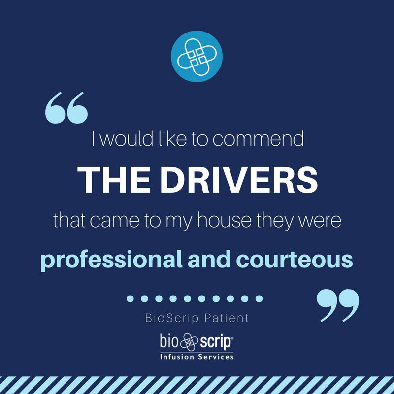 BioScripInc's tweet photo. We are proud of our drivers.
#bioscrip #bioscripmatters #patient #health #infusion #infusionsevices #wednesdaywin #testimony #drivers #professional #courteous #homecare #employees #pharma #pharmacy https://t.co/Gdu3EYhfxt