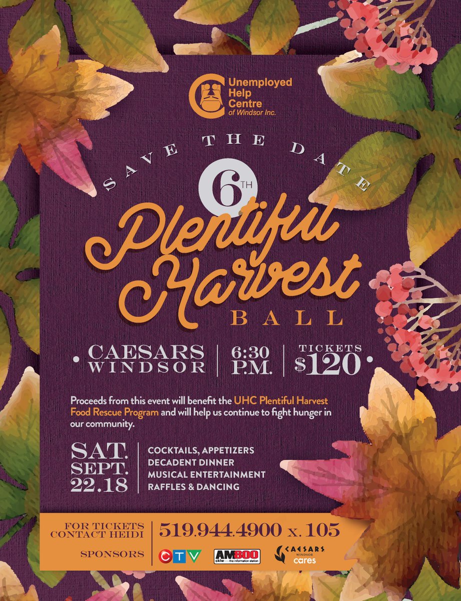 Can you believe it's #September already? That means our 6th annual #PlentifulHarvest Ball is right around the corner! Tickets are still available, but selling quick. Join us <a href="/CaesarsWindsor/">Caesars Windsor</a> Saturday, Sept. 22 for a fun night supporting a great cause!