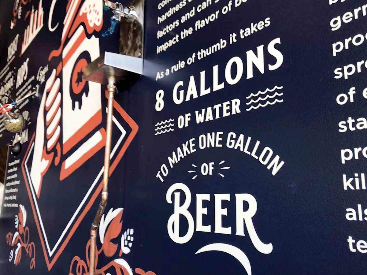 erikmhunter's tweet photo. Just finished up an interactive mural for my good friends @MarshallBrewing in my hometown of Tulsa, OK. The mural describes the 4 main ingredients in beer; Yeast, Hops, Water and Malt. You can walk up to the wall and smell fresh hops, see the malt and drink some fresh Tulsa water https://t.co/NpO5UvAKwn
