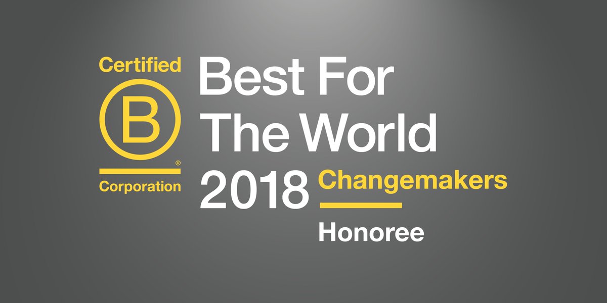 We’ve made the @BCorporation list for 2018 Best For The World: Changemakers! This list includes companies that substantially increased their positive impact on the world in 2017. #bestfortheworld18 #BtheChange bthechange.com/the-203-compan…