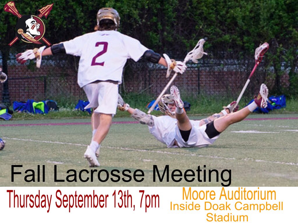 FSULacrosse's tweet photo. Fall meeting the 13th! First day back on the field the 18th! Start getting your cellys ready we’re almost back in full swing #sureeee https://t.co/wKQCQLz5E7