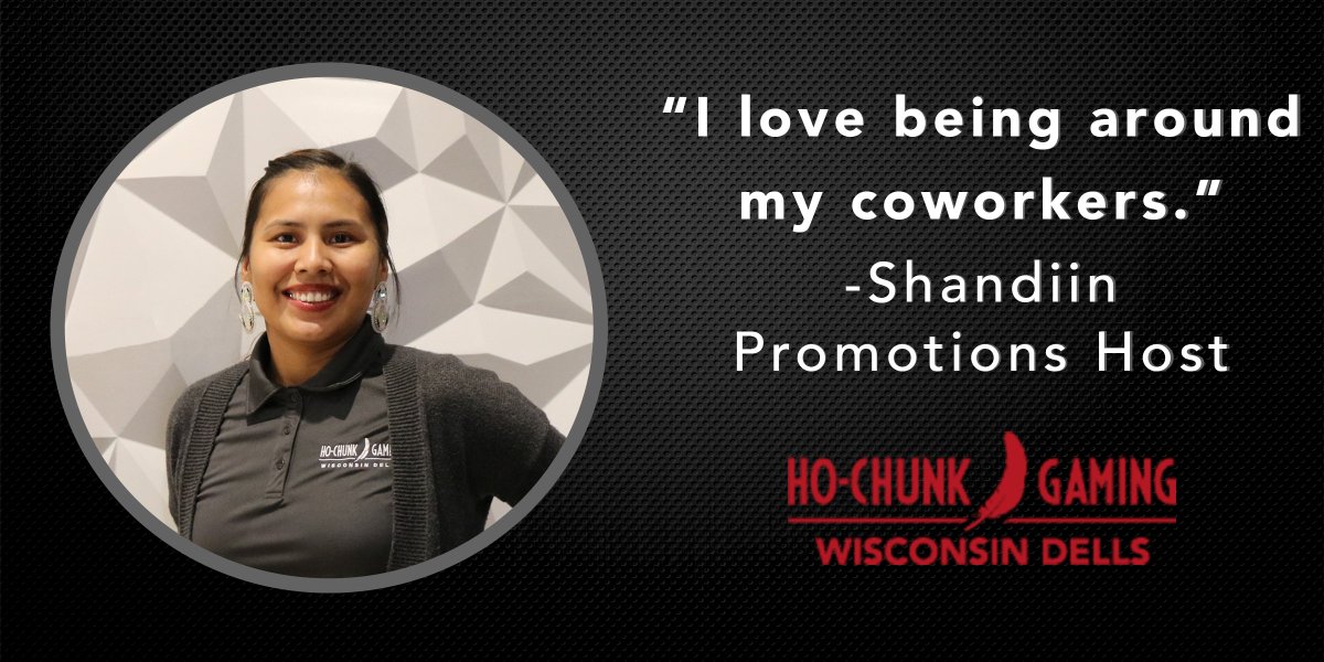 HCGWD's tweet photo. Let's Meet The Staff!
Name: Shandiin
Joined: May 2018
Joining us as a new team member for Ho-Chunk Gaming Wisconsin Dells' marketing team, see what Shandiin says about working for #HCGWD.
Our team members #MakeTheDifference! Come join today!
#MeetTheTeam #hcgwdcareers https://t.co/pwVt08QPek