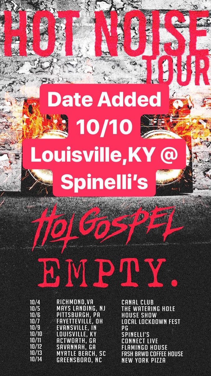 Kentucky, we will be inside of you thanks to a show during our run with <a href="/HotGospelBoys/">Hot⚡️Gospel™</a> this fall! Hope to see you there! 

#posthardcore #livemusic #solidstaterecords #feelempty #tour