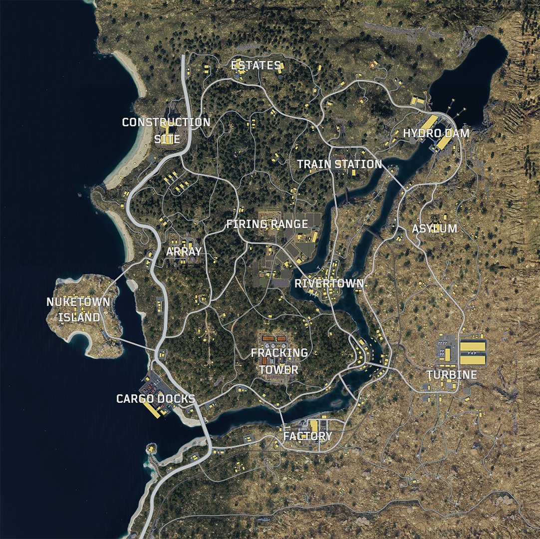 MrDalekJD's tweet image. The COMPLETE #BlackOps4 Blackout map with the names of each location!