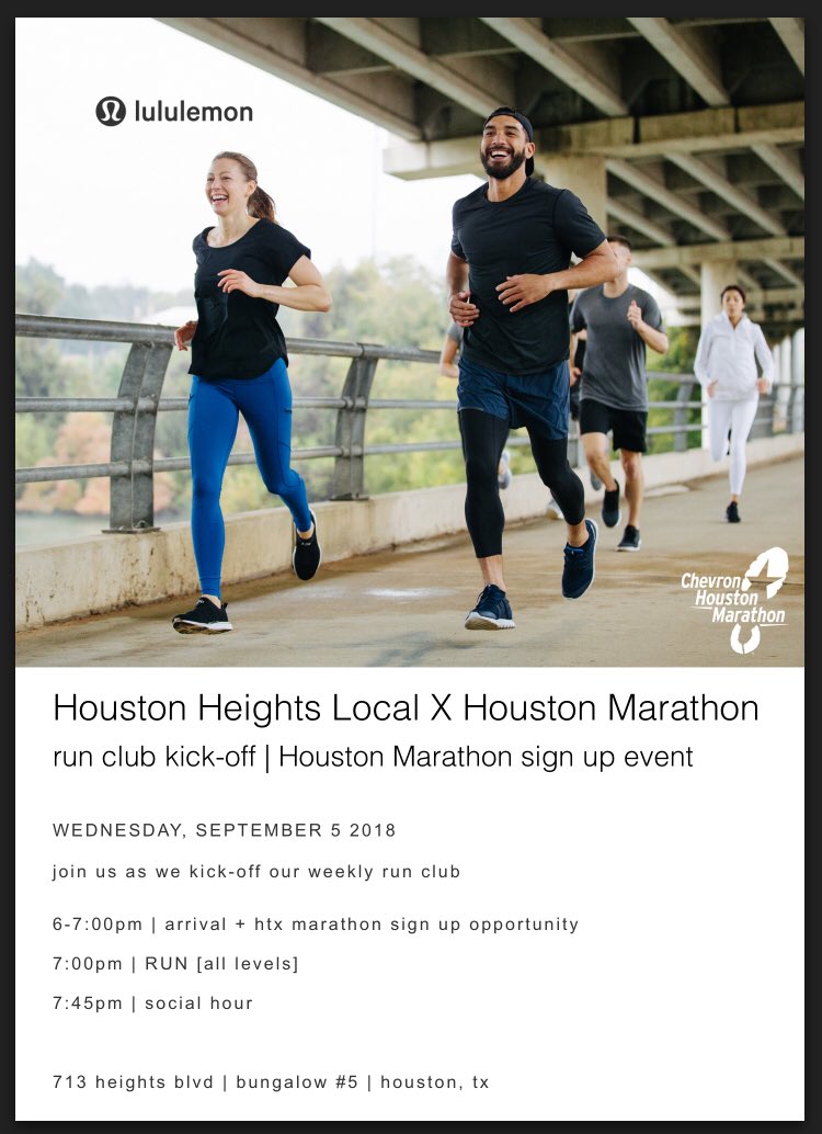 HardloopRun's tweet image. Tonight we’ll be at @lululemon Houston Heights for their run club kickoff with the @HoustonMarathon. 

Come out for run, social, and ask @CalNeff about training for the marathon or half!

facebook.com/events/2803960…

#Houston #RunHou #MarathonTraining