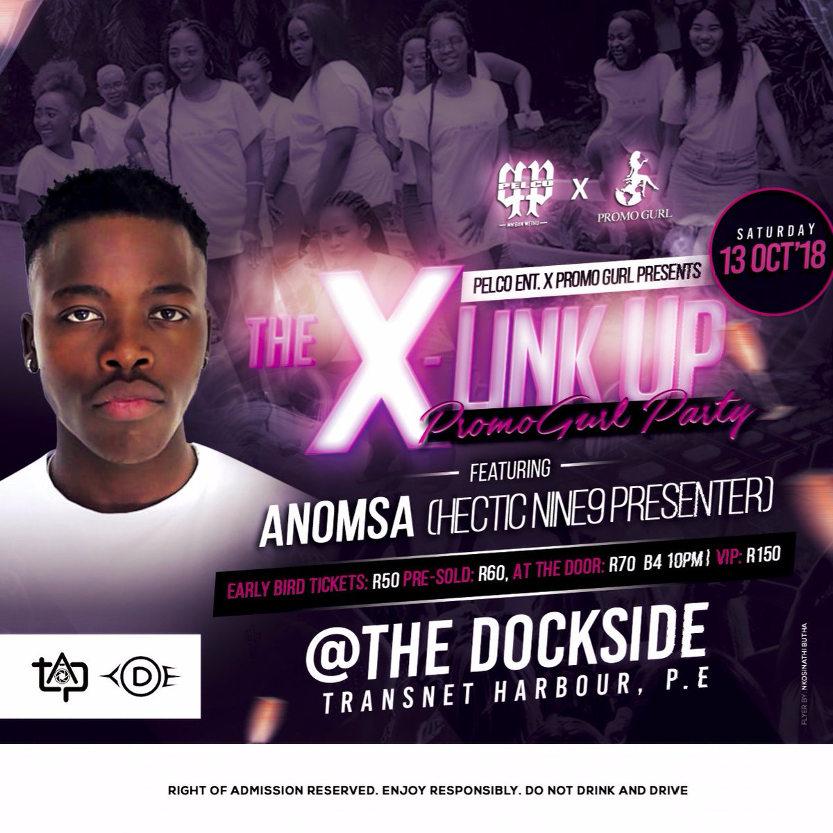 PelcoDj's tweet photo. Poster says it all @_ANOMSA_ HecticNine9 SABC2 🎆🎆🎆#XlinkUp #PromoGurl 🎈#PelcoEntertainment 🎈at @TheDocksideInt 13th October 2018 Sat [Tickets at R50 from Alwaba +27 61 182 5116 YDE GREENACRES] Other plugs out soon 🙌🙌🙌 https://t.co/pABcnBwUqq