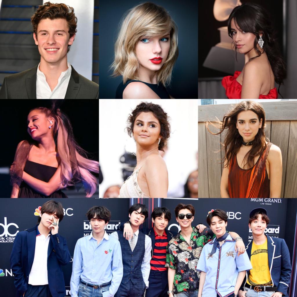 radiodisney's tweet photo. Congrats to all the nominees for the @peopleschoice Awards! #PCAs @ShawnMendes @taylorswift13 @Camila_Cabello @ArianaGrande @selenagomez @DUALIPA @bts_bighit https://t.co/GrfSC1TIhb