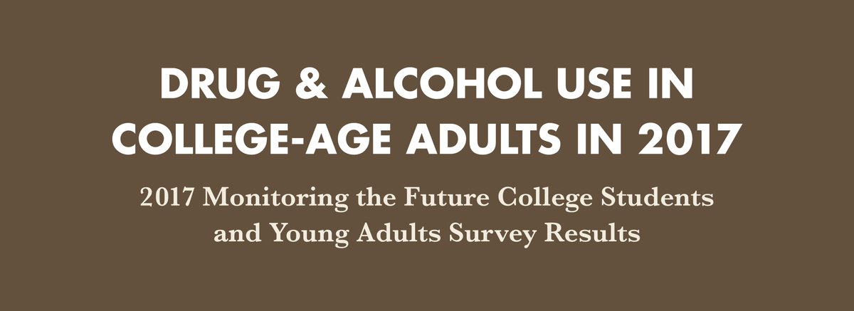 NIDAnews's tweet photo. The Monitoring the Future 2017 survey results for college-aged young adults has been released. The survey examines substance use patterns of young people transitioning to adult life, both in and out of college. See the highlights here: https://t.co/c8R8BlsOJl #MTF2017 https://t.co/H9qNRcivTg