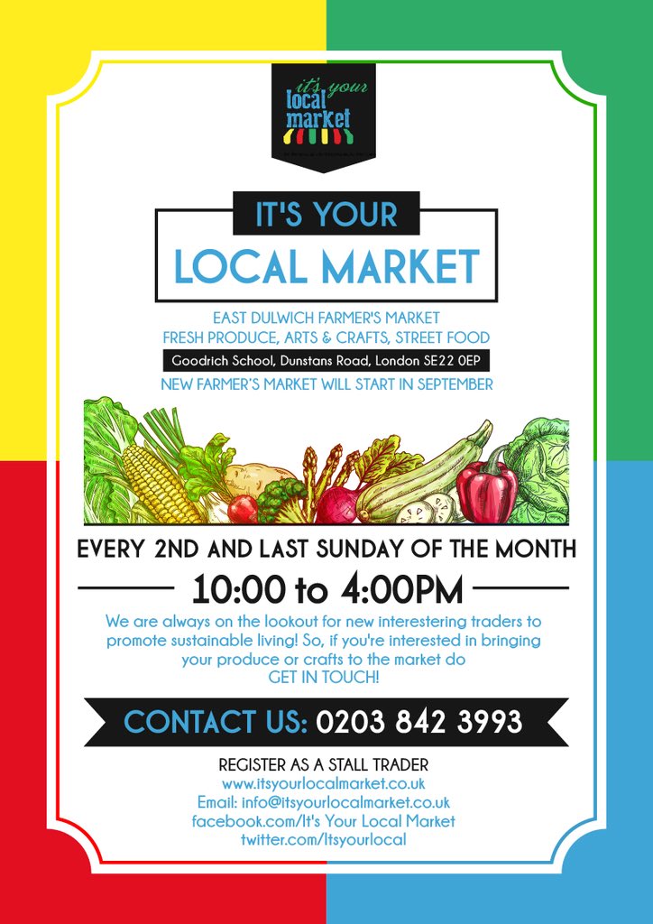 We welcome our first traders at our Farmers’ Market #freshfood #deli #naturalhealth #streetfood #agriculture <a href="/ComfortandJoyCP/">Comfort & Joy</a> <a href="/SuttonFarm/">Sutton Community Farm</a> <a href="/Lucknow2London/">Lucknow 2 London</a> <a href="/DaunsD/">DAUNS</a> <a href="/ButternutBox/">Butternut Box</a> Sunday 9th September 10:00 - 4:00pm Goodrich School, East Dulwich, SE22 0EP <a href="/EastDulwichWI/">East Dulwich WI</a> <a href="/se22life/">SE22.life</a>
