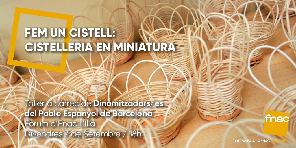 T'interessa l'artesania i els treballs manuals? Per què no provar de fer un cistell aquest Divendres, 7 de Setembre, al fòrum d'#Fnac <a href="/lilladiagonal/">L'illa Diagonal</a> a les 18? 🖐️🖐️🖐️ Us esperen els dinamitzadors del <a href="/PobleEspanyol/">Poble Espanyol</a> de Barcelona!