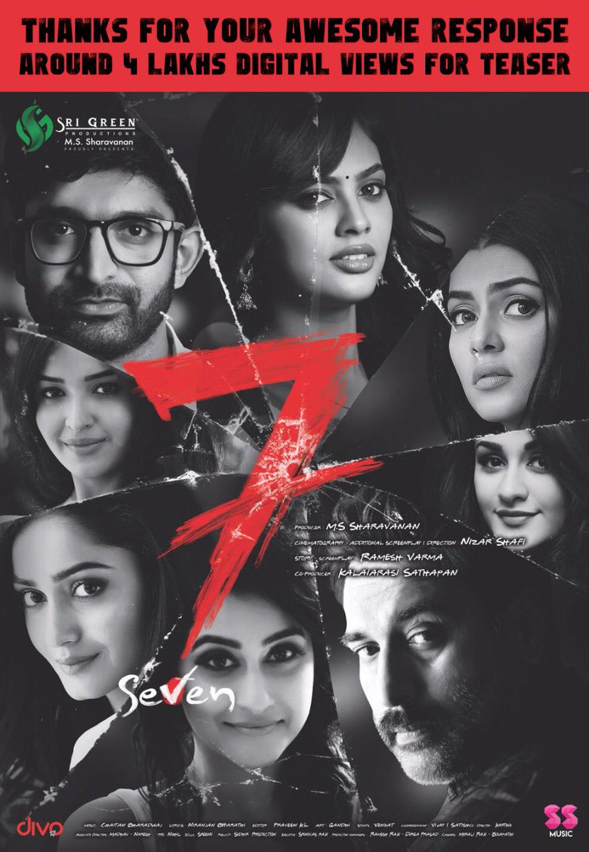 SriGreen_Offl's tweet photo. #SevenTeaser reached around 4 Lakhs Digital Views. Thanks a lot for your awesome response
@ajusatin @actorrahman #Havish @Nanditasweta @ReginaCassandra #Tridha https://t.co/dWtMMMmggR