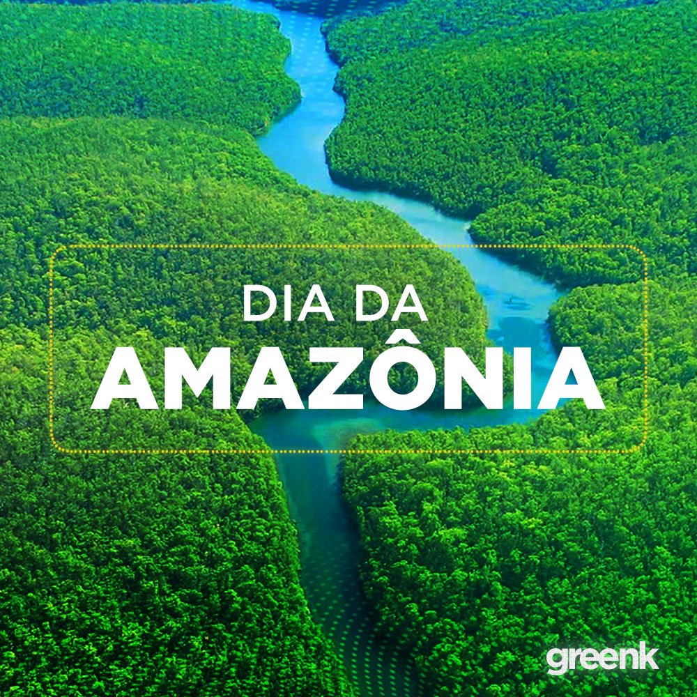 greenk_oficial's tweet photo. Hoje comemoramos o Dia da Amazônia, maior área florestal do planeta com 4,1 milhões de km2 de extensão, cerca de 60% de todo o território nacional. #DiadaAmazonia #GoGreenk #PraCegoVer imagem da floresta, com um rio no meio das árvores e com o escrito "Dia Da Amazônia" https://t.co/it6AjWrMvi