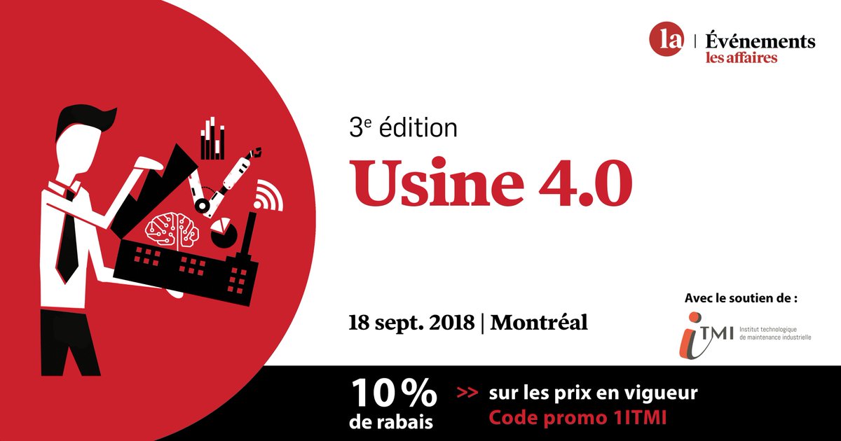 ITMI_Quebec's tweet photo. La 3e édition de la conférence Usine 4.0 sera le 18 septembre prochain
Vous pouvez encore vous inscrire et profitez d’un rabais de 10% #partenaire #UsineDuFutur 
https://t.co/sNKZdv6ZbK https://t.co/n4WHmQUQub