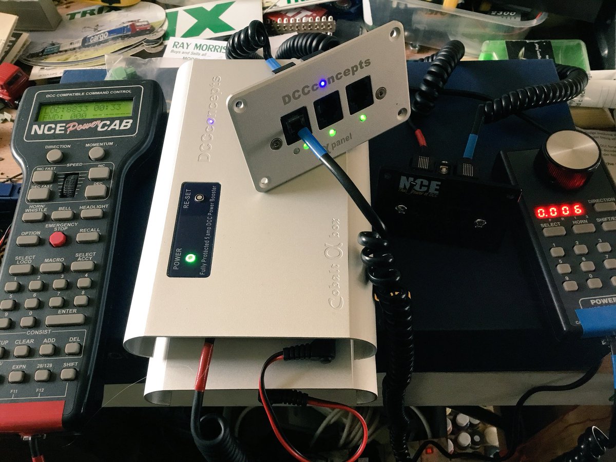 CicelyTmd's tweet photo. Managed to work out how to integrate NCE powercab and DCC concepts @ lpha power
#NCEPowercab #DCCconcepts #PTP #UTP #Cab05 https://t.co/coruw63qqI