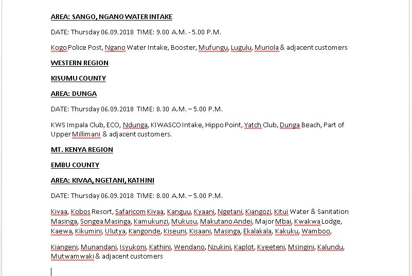 KenyaPower_Care's tweet photo. The listed areas are scheduled for maintenance on 06/09/2018 ^EF https://t.co/AbKNqdZ1fi