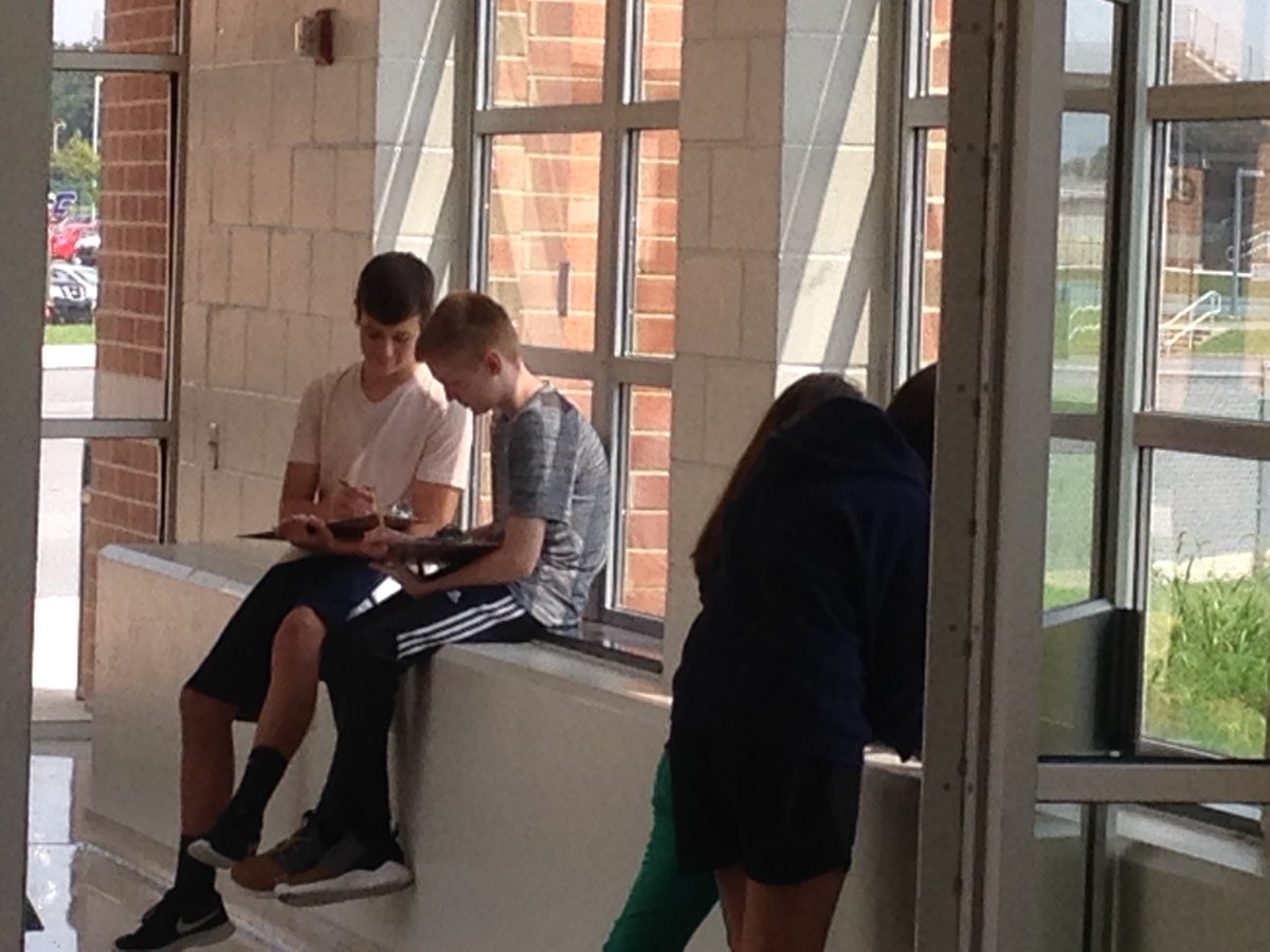 EtownMath8's tweet image. The bus lobby became our classroom today in 8th grade math!