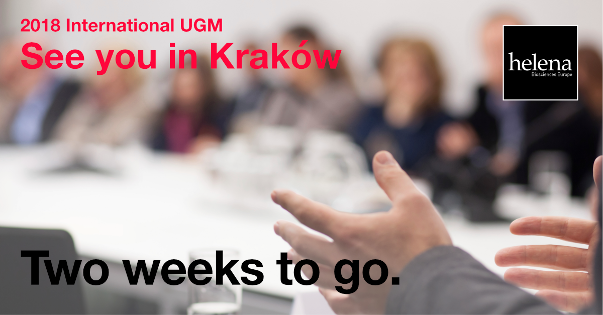 HelenaBiosci's tweet photo. Only two weeks until our International User Group Meeting! Fast track your registration by completing the online booking form. Choose your Interactive Scientific Session and Product Demonstrations today. https://t.co/6NuAy9Bgiq https://t.co/5Wb0KwgxpV