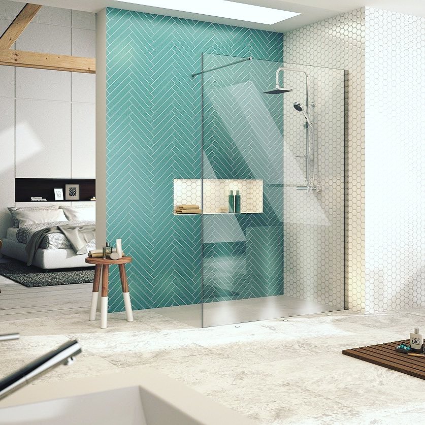 Infuse your showering space with bright vibrant colours 💚 Take a look at @MerlynShowering extensive range of wetrooms today at our showroom . . . #bathroomdecor #bathroomdesign #bathroomremodel #bathroomtiles #showerwalls #wetrooms #interiordesign #tiles #colour #wetroom