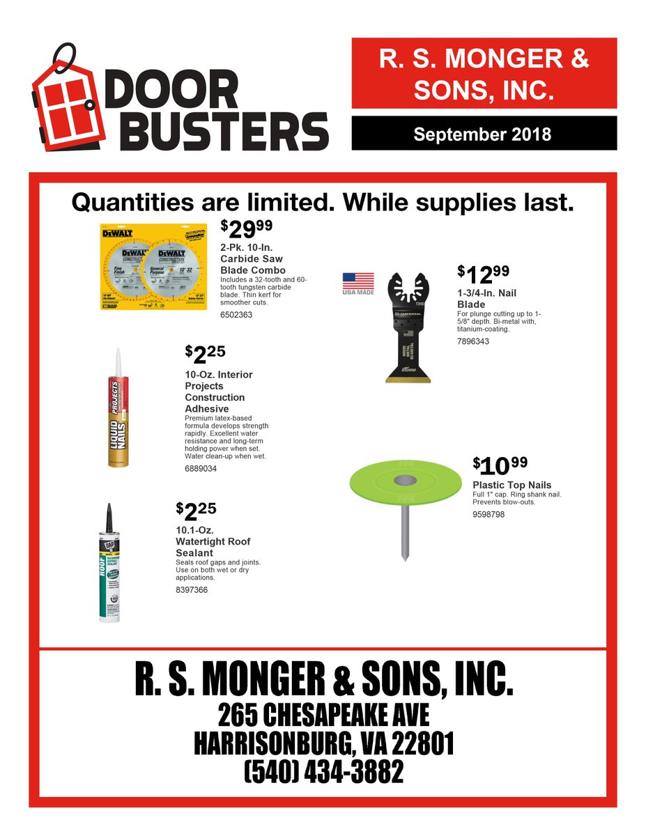 Hope everyone enjoyed a nice Labor Day weekend! September Door Busters savings are now here!