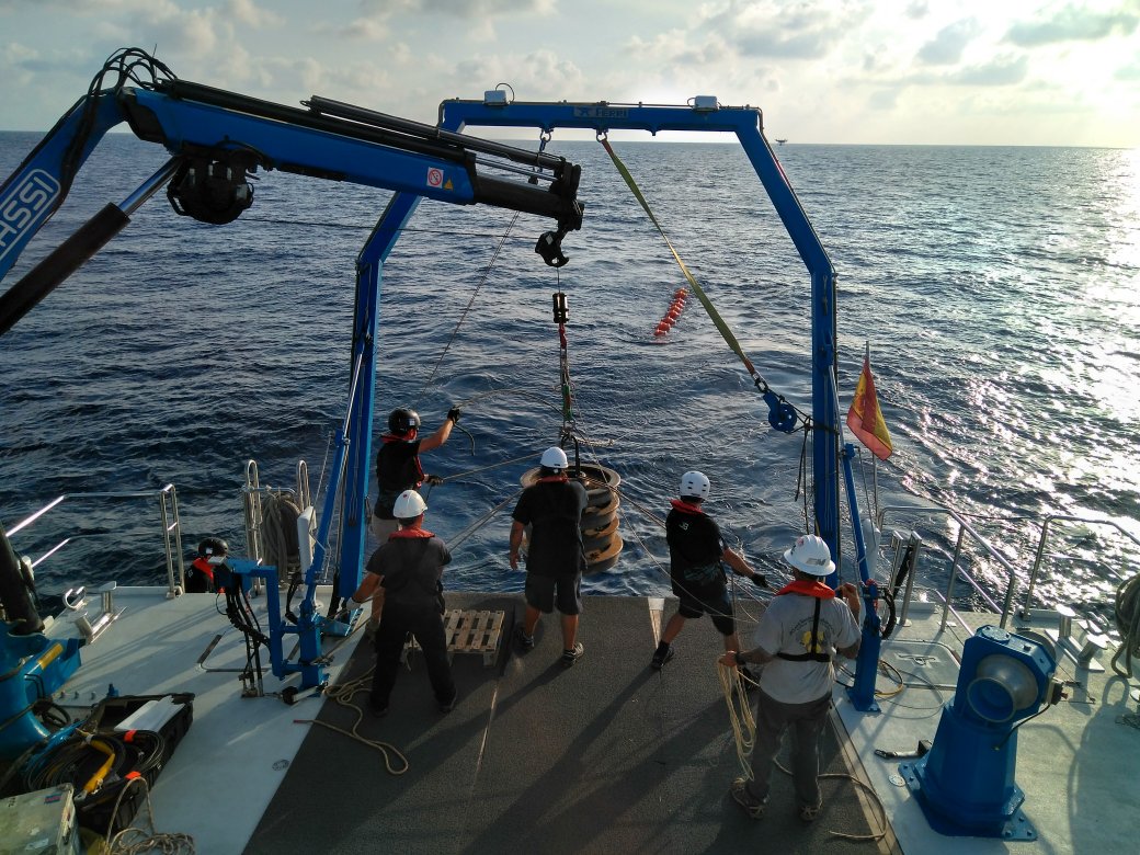socib_es's tweet photo. #CALYPSOpilot test mooring deployment south of Cabrera: 7 CTD deploy on a 2450 meters of mooring line and will be in the water around one month.
Spanish Team: SOCIB - @IMEDEA_UIB_CSIC https://t.co/GcCDeivxbA