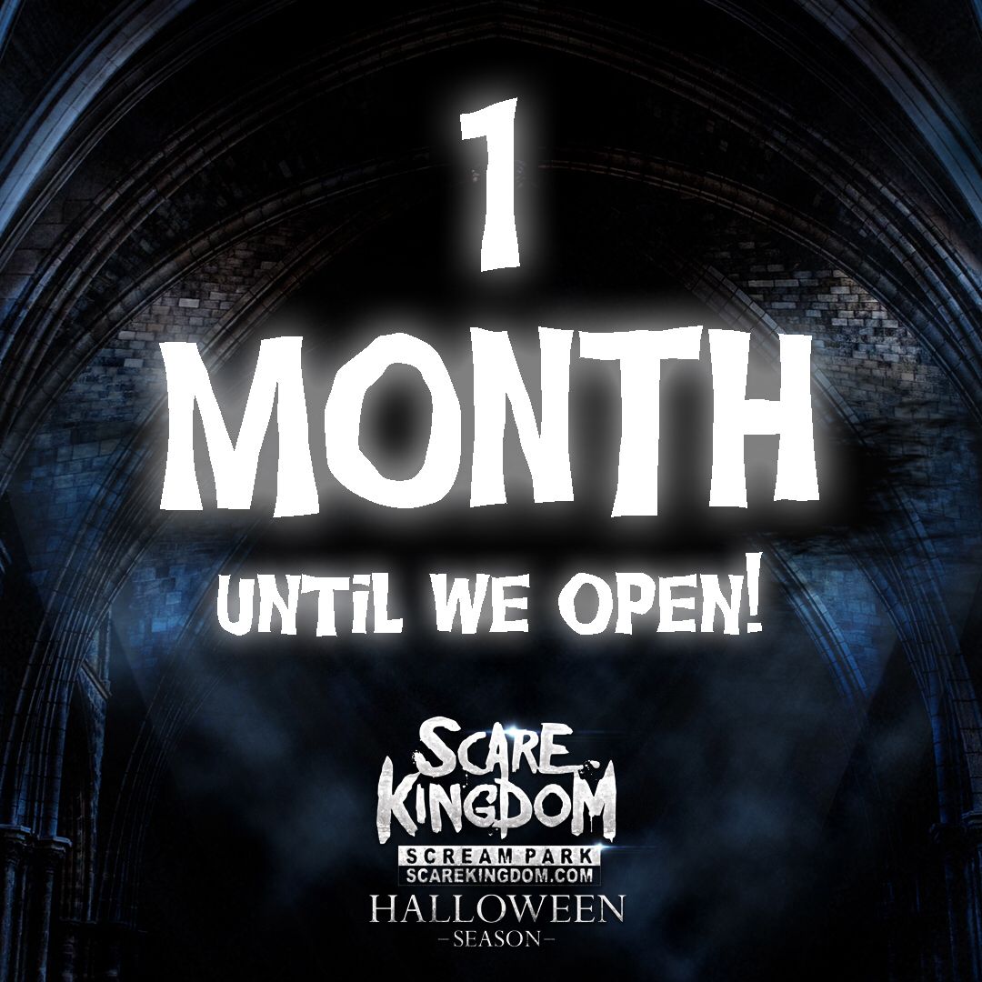 ScareKingdom's tweet photo. 1 month until Scare Kingdom🎃

To celebrate we are giving away a PAIR of tickets for Saturday 6th October. 

Like ♥️
Retweet🤝
Tag a mate 👉

😍🎉For a chance to win!! 🎉😍

(Winner chosen at 9pm on 09.09.18 - competition not associated with Twitter) https://t.co/PcAOoxA459