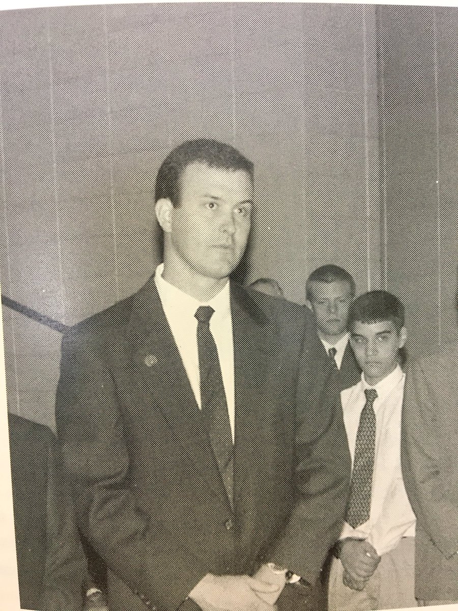 RockhurstQuarry's tweet photo. From 2001 principal to 2018 president, we’re happy to welcome back @RockHighPres to these hallowed hallways. Look at this old pic we found in a book on the shelves! https://t.co/xDp5d0N7Zz