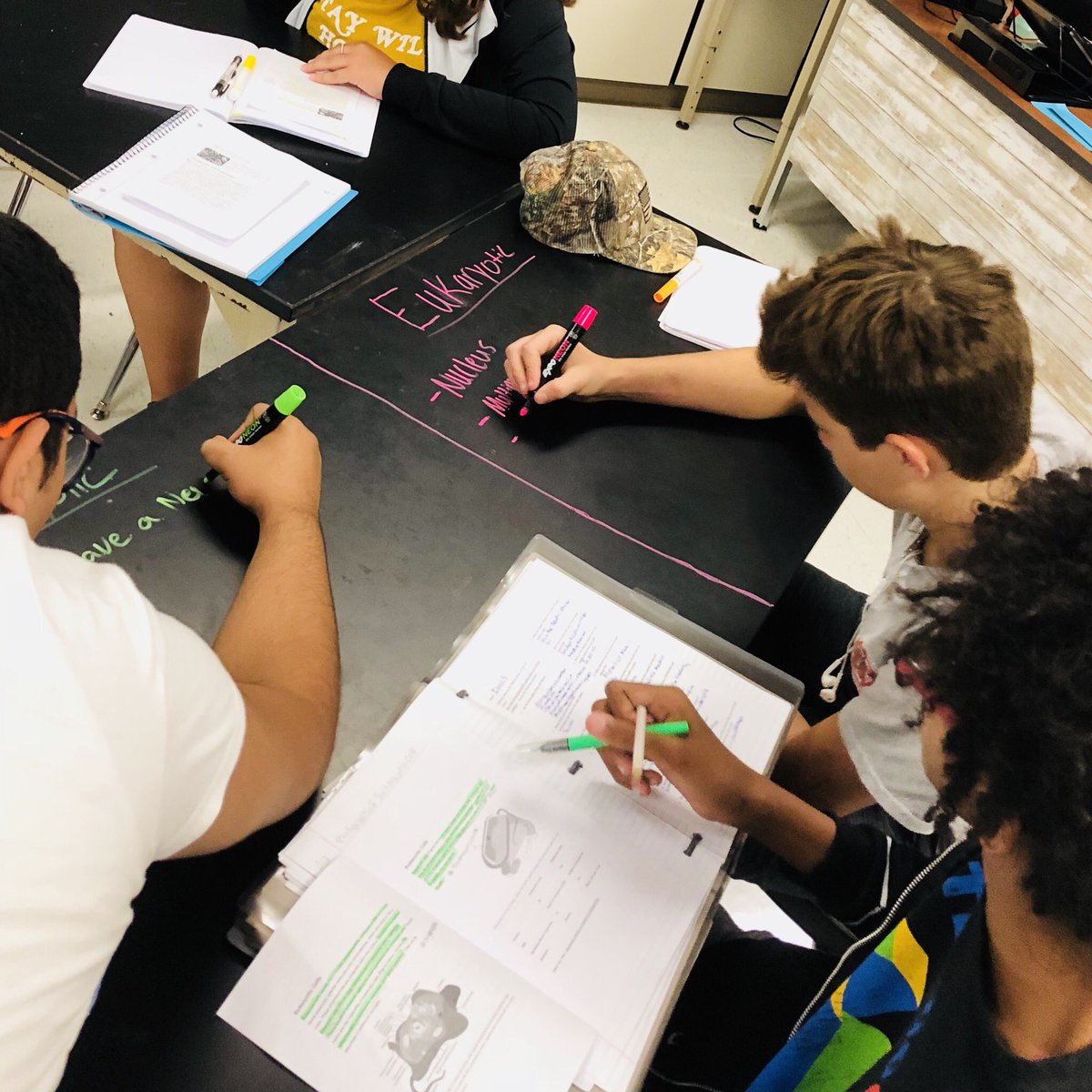mandacarlson's tweet image. East River Bio students putting their Close Read skills to work! Tables on tables to show defining characteristics of prokaryotic and eukaryotic cells!! @ExpoMarkers We love these neon window markers SO much!! 
#ERHS #OCPSReads #OCPSScience #literacy #biology #GoFalcons
