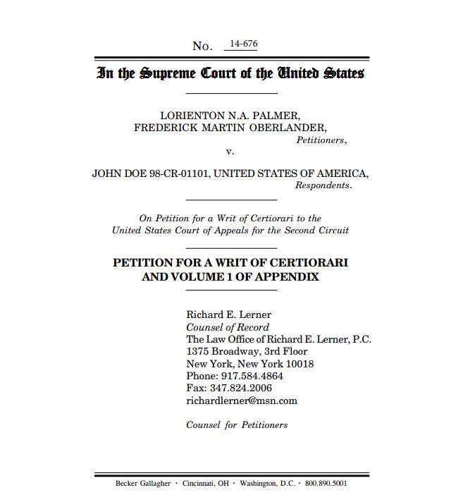 76) In the meantime, Kriss’ attorneys would also file a case with the US supreme court in 2014. And while the case definitely contains some fascinating questions of law... https://c10.nrostatic.com/sites/default/files/Palmer-Petition-for-a-writ-of-certiorari-14-676.pdf