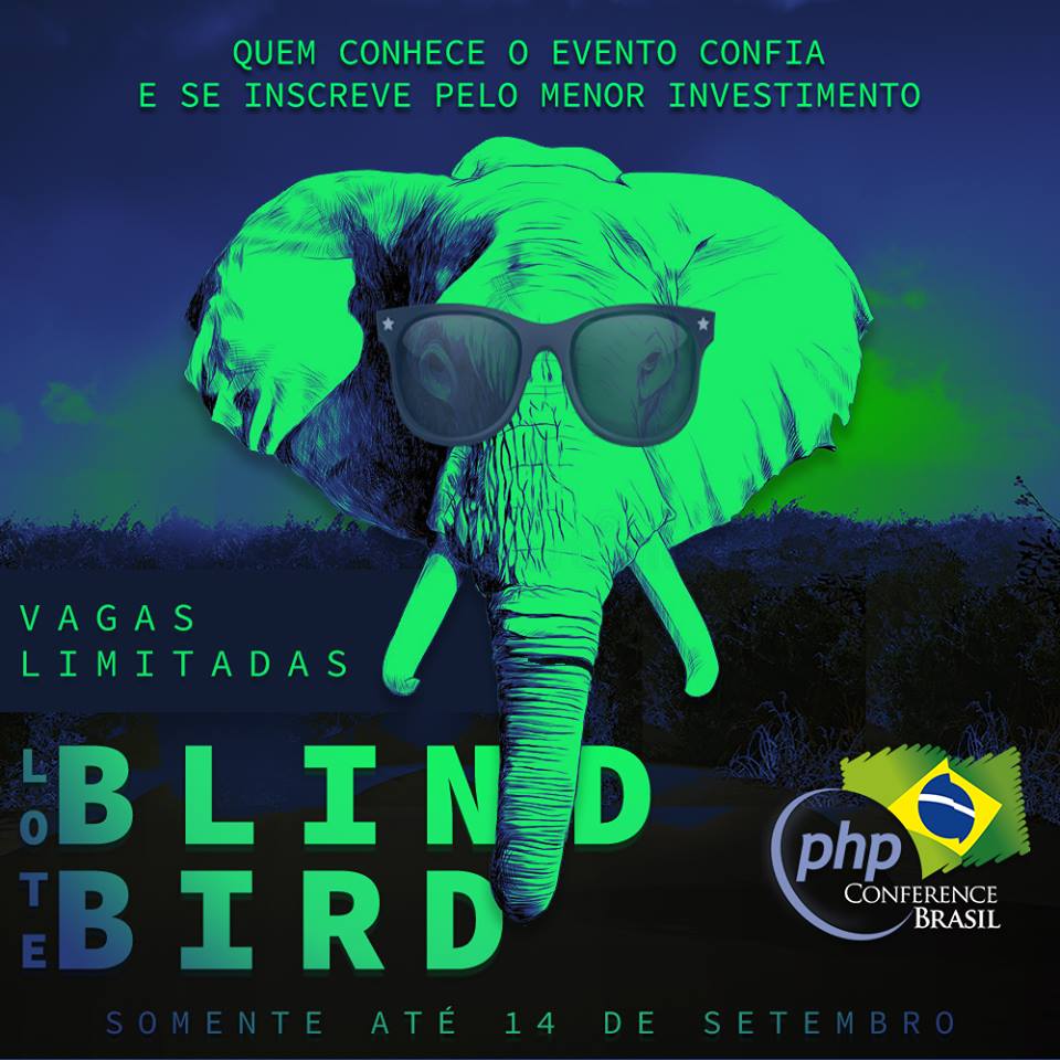 code_squad's tweet image. Lote BLIND BIRD acaba em 14 de Setembro - DESCONTO ESPECIAL para inscrições realizadas com antecedência
#phpconferencebr #php
phpconference.com.br