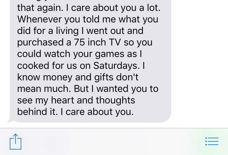 He’s still texting. I haven’t responded. He’s also called. This is part of his most recent text. I have seen this person for a total of 15 minutes of my life.