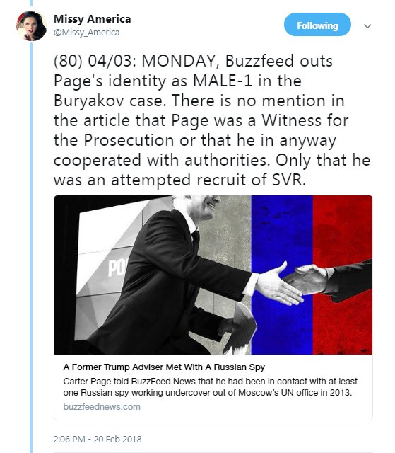 94) II of IX: Both Carter Page & Felix Sater have then done work for FBI that was directly responsible for conviction of Russian foreign agents. https://twitter.com/Missy_America/status/966071671768535040 https://twitter.com/MonsieurAmerica/status/1034952336781656064