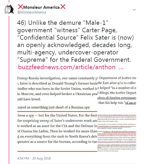 94) II of IX: Both Carter Page & Felix Sater have then done work for FBI that was directly responsible for conviction of Russian foreign agents. https://twitter.com/Missy_America/status/966071671768535040 https://twitter.com/MonsieurAmerica/status/1034952336781656064