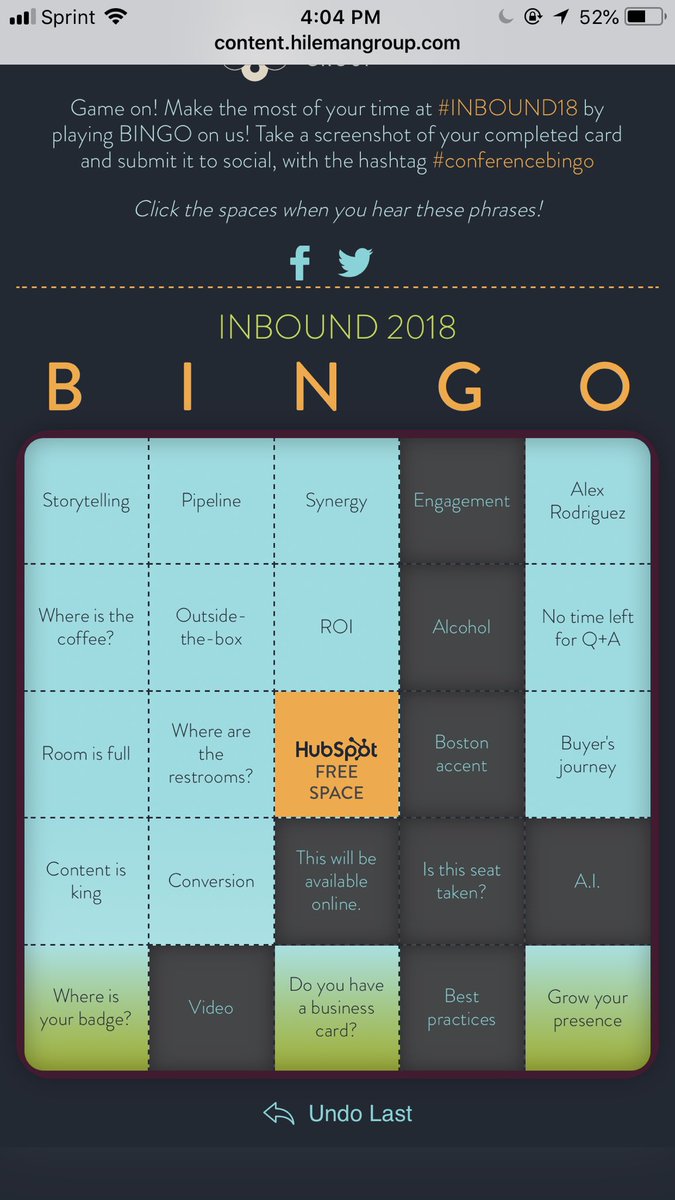 kmurphy424's tweet image. Bingo! #conferencebingo #INBOUND18
